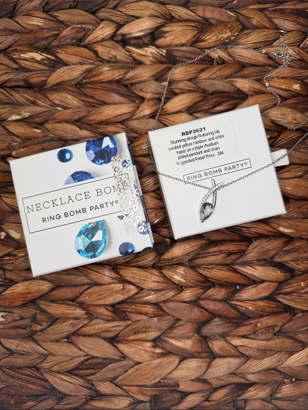 Ring Bomb Party Silver Necklace with Lab Created Yellow Rainbow & White Topaz